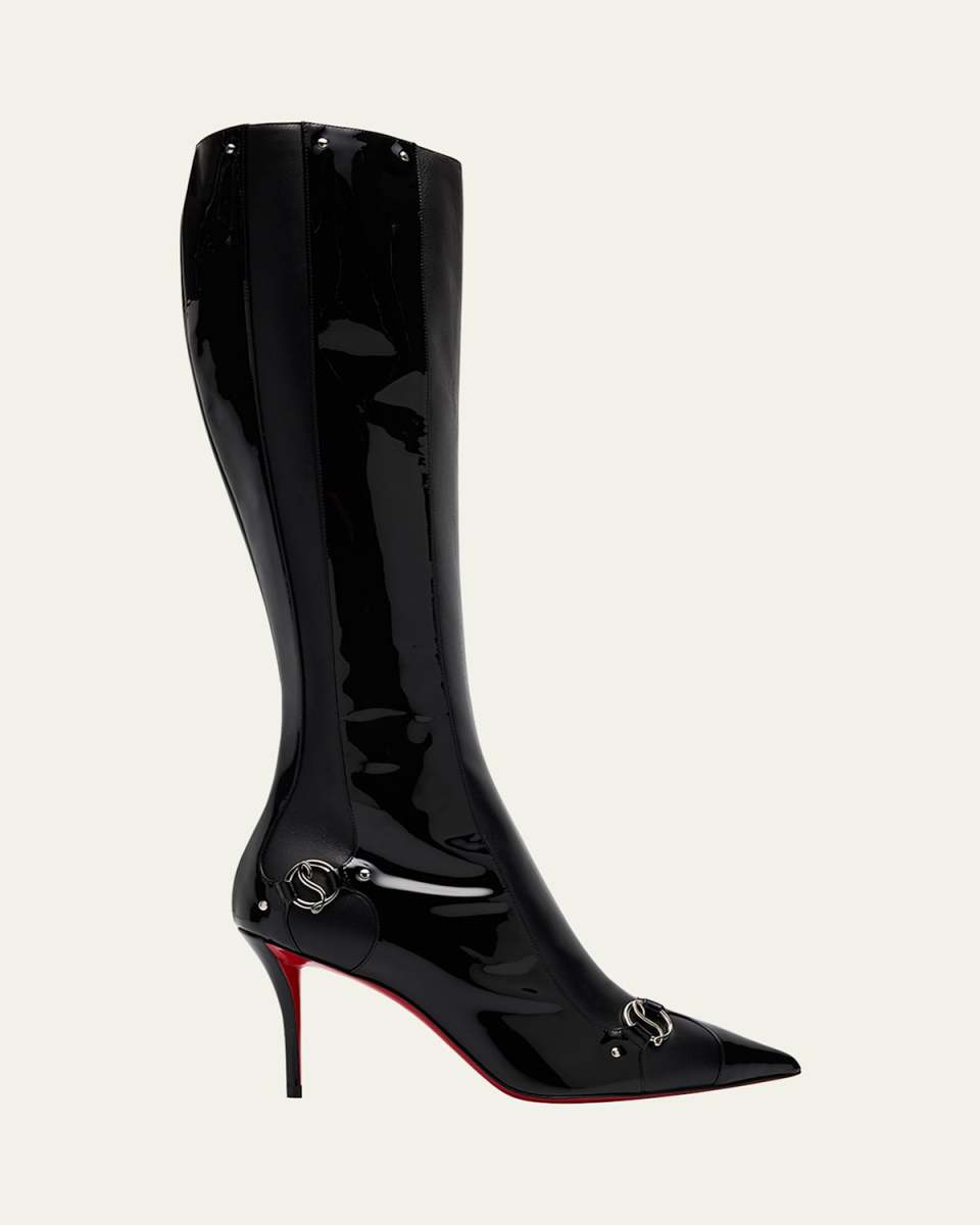 Patent Buckle Stiletto Red Sole Knee Boots